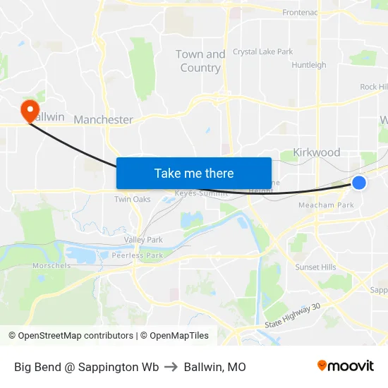 Big Bend @ Sappington Wb to Ballwin, MO map
