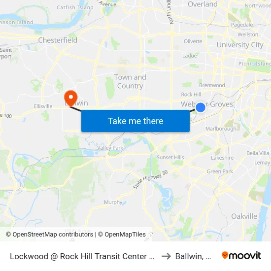 Lockwood @ Rock Hill Transit Center Wb to Ballwin, MO map