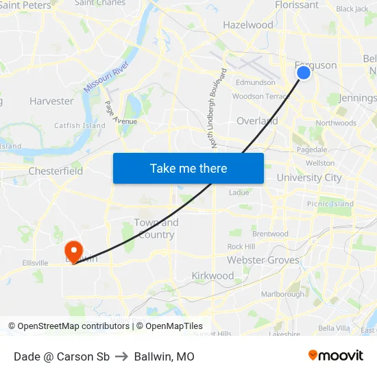 Dade @ Carson Sb to Ballwin, MO map