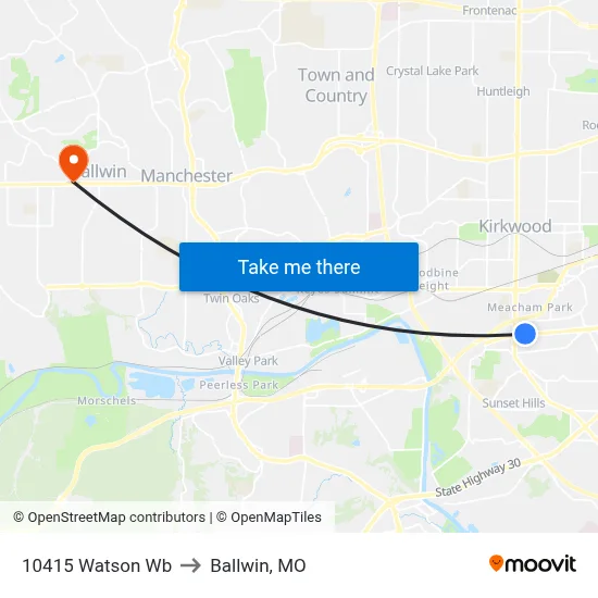 10415 Watson Wb to Ballwin, MO map