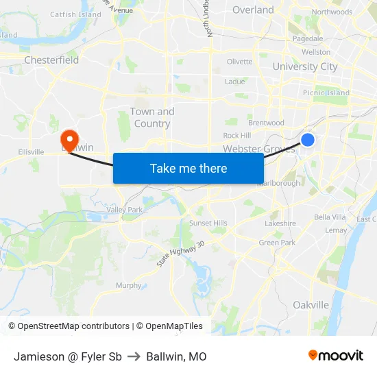 Jamieson @ Fyler Sb to Ballwin, MO map