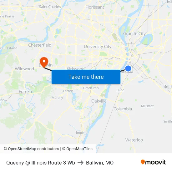 Queeny @ Illinois Route 3 Wb to Ballwin, MO map