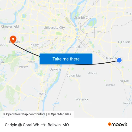 Carlyle @ Coral Wb to Ballwin, MO map