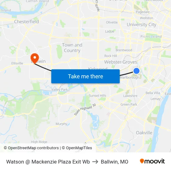 Watson @ Mackenzie Plaza Exit Wb to Ballwin, MO map
