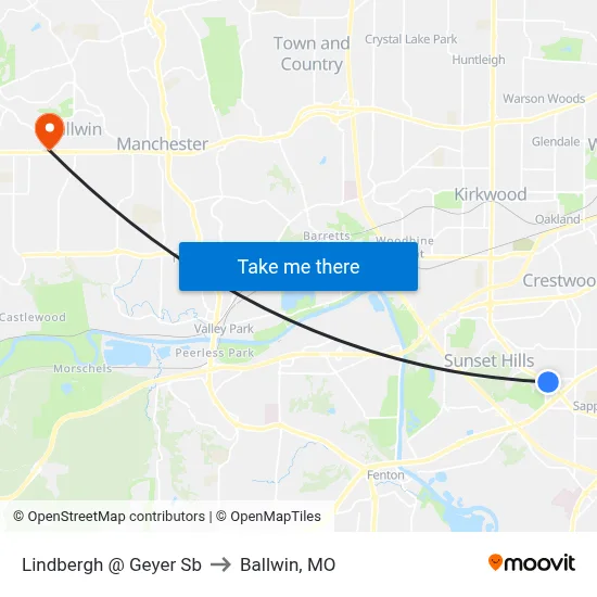Lindbergh @ Geyer Sb to Ballwin, MO map