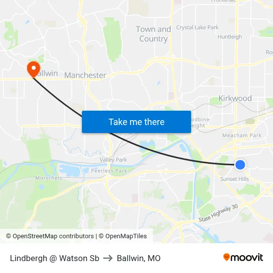 Lindbergh @ Watson Sb to Ballwin, MO map