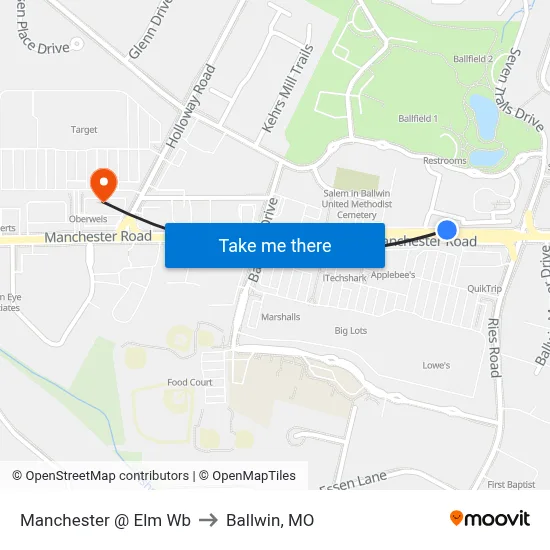 Manchester @ Elm Wb to Ballwin, MO map