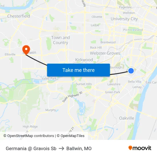Germania @ Gravois Sb to Ballwin, MO map