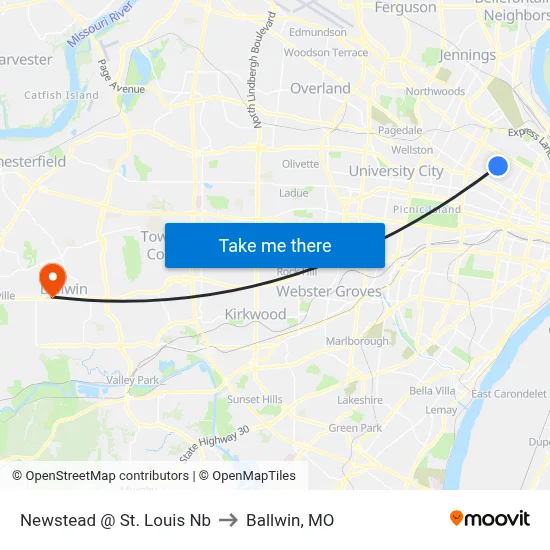 Newstead @ St. Louis Nb to Ballwin, MO map