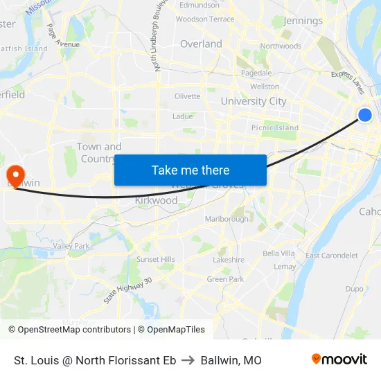 St. Louis @ North Florissant Eb to Ballwin, MO map