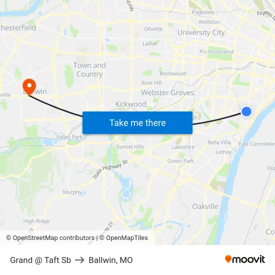 Grand @ Taft Sb to Ballwin, MO map