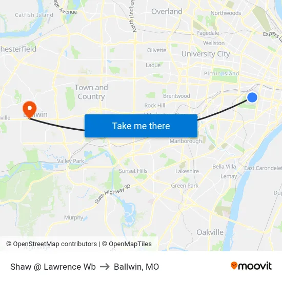 Shaw @ Lawrence Wb to Ballwin, MO map