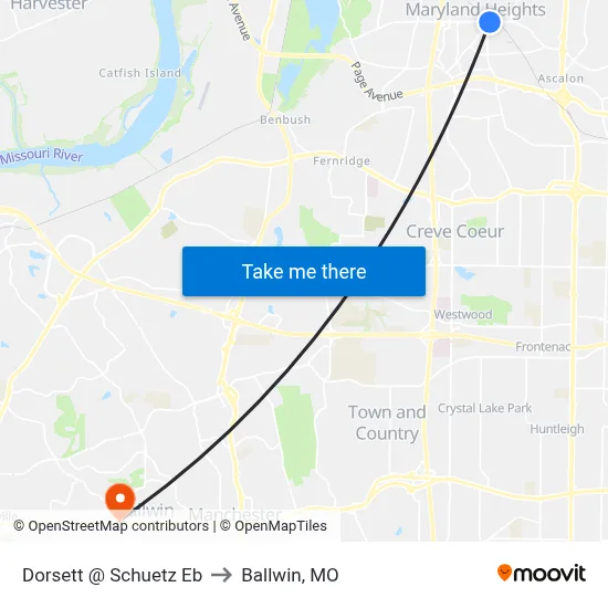 Dorsett @ Schuetz Eb to Ballwin, MO map