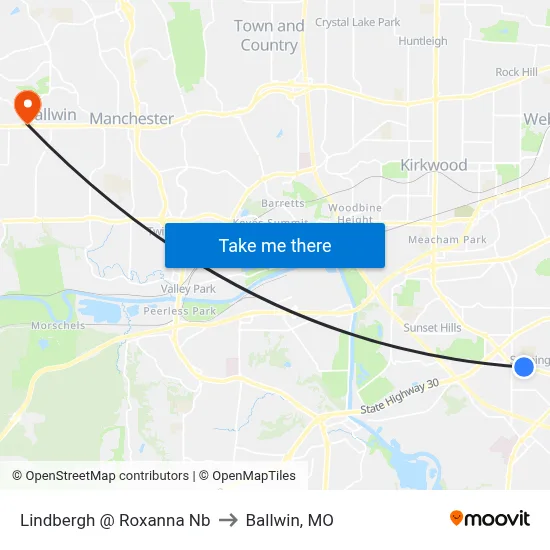 Lindbergh @ Roxanna Nb to Ballwin, MO map