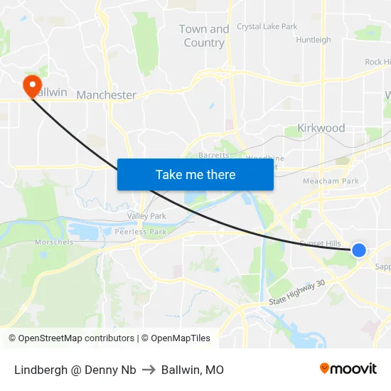 Lindbergh @ Denny Nb to Ballwin, MO map
