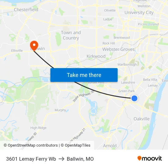 3601 Lemay Ferry Wb to Ballwin, MO map