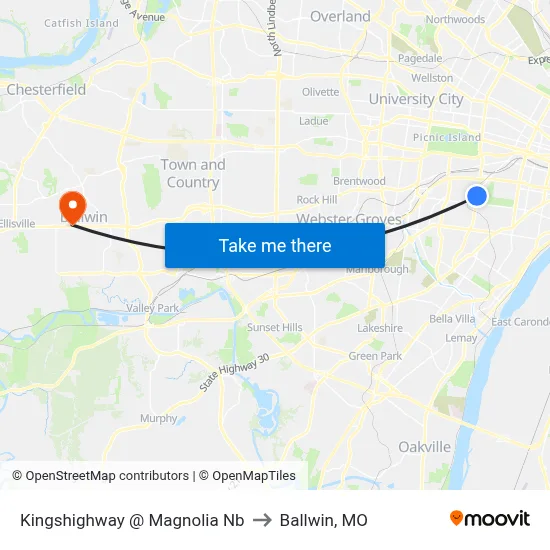 Kingshighway @ Magnolia Nb to Ballwin, MO map