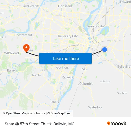 State @ 57th Street Eb to Ballwin, MO map
