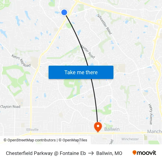 Chesterfield Parkway @ Fontaine Eb to Ballwin, MO map