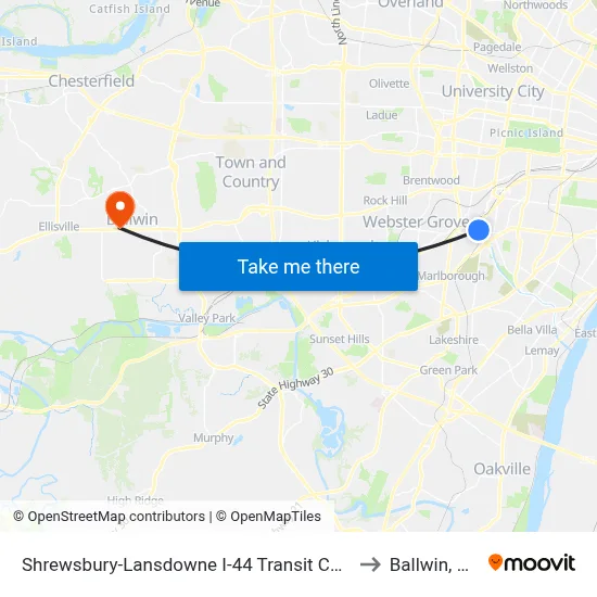 Shrewsbury-Lansdowne I-44 Transit Center to Ballwin, MO map