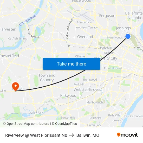 Riverview @ West Florissant Nb to Ballwin, MO map
