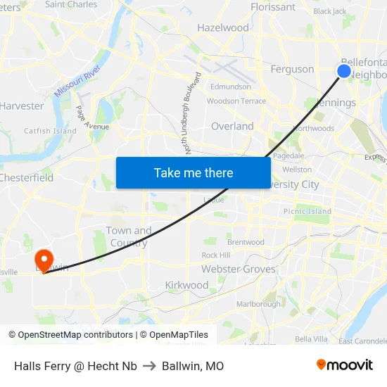 Halls Ferry @ Hecht Nb to Ballwin, MO map