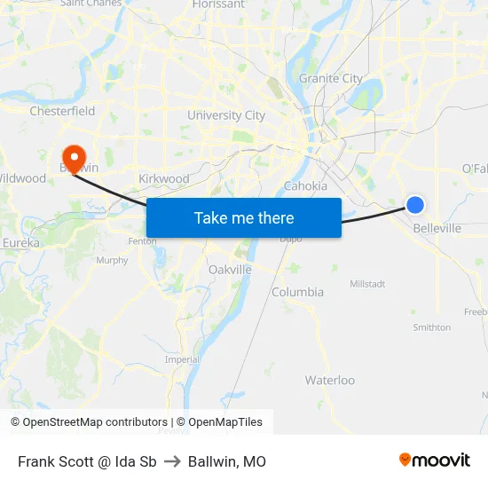 Frank Scott @ Ida Sb to Ballwin, MO map