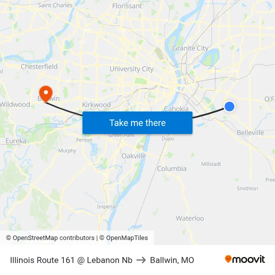 Illinois Route 161 @ Lebanon Nb to Ballwin, MO map
