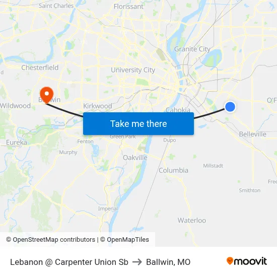 Lebanon @ Carpenter Union Sb to Ballwin, MO map