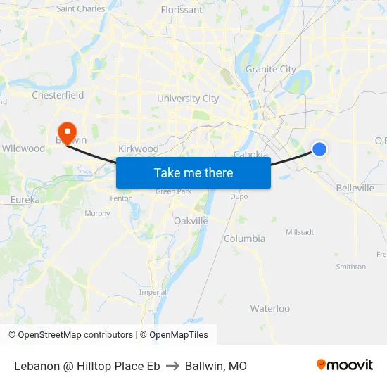 Lebanon @ Hilltop Place Eb to Ballwin, MO map
