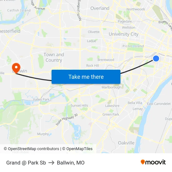 Grand @ Park Sb to Ballwin, MO map