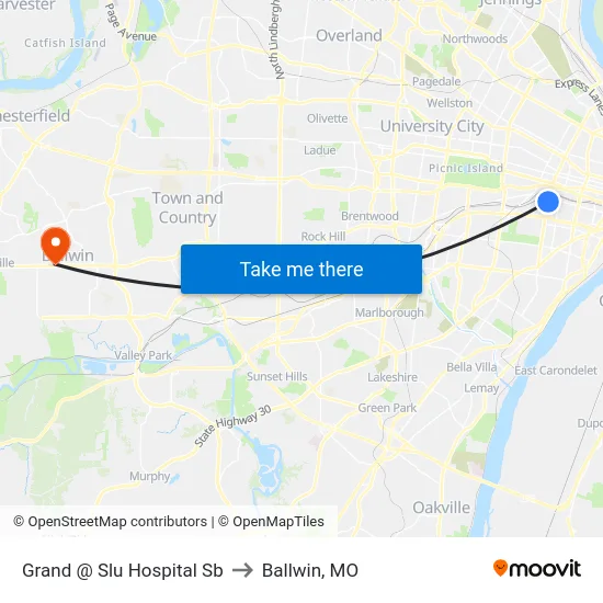 Grand @ Slu Hospital Sb to Ballwin, MO map