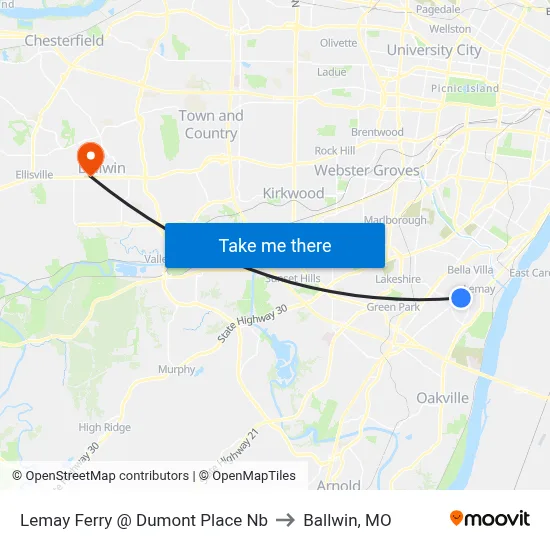 Lemay Ferry @ Dumont Place Nb to Ballwin, MO map