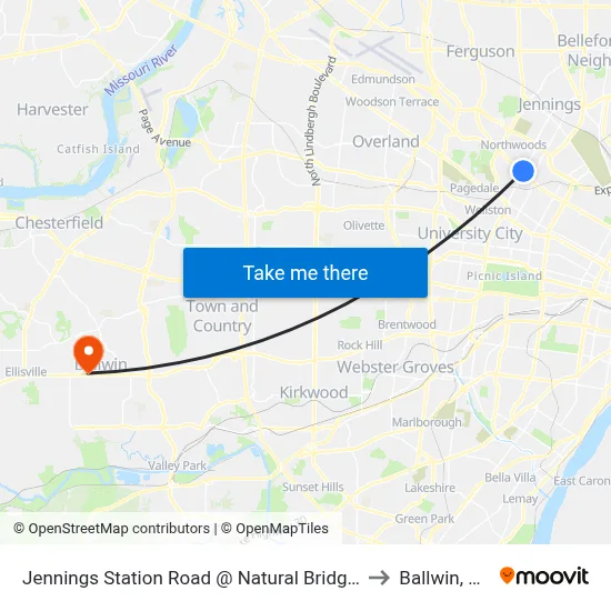Jennings Station Road @ Natural Bridge Sb to Ballwin, MO map