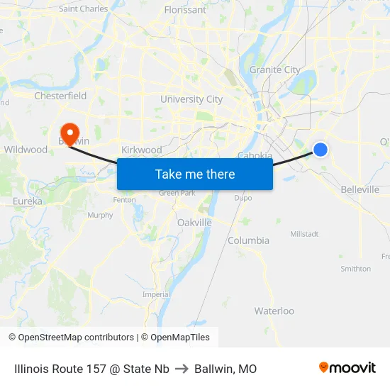 Illinois Route 157 @ State Nb to Ballwin, MO map