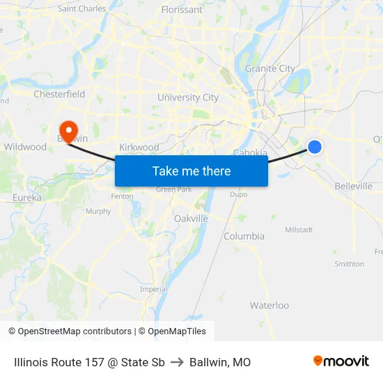 Illinois Route 157 @ State Sb to Ballwin, MO map