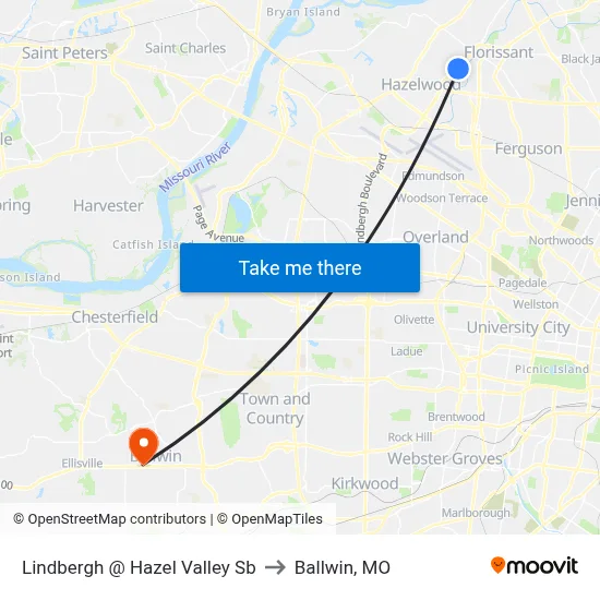 Lindbergh @ Hazel Valley Sb to Ballwin, MO map