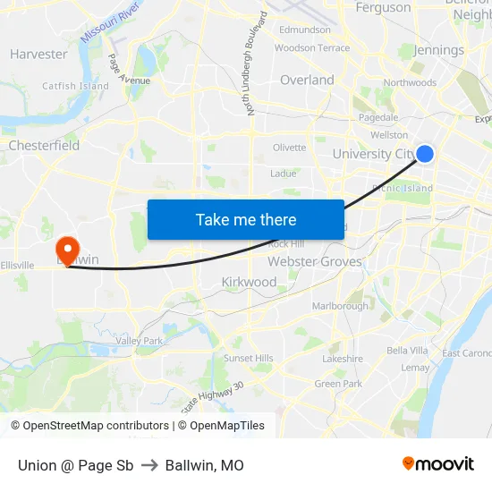 Union @ Page Sb to Ballwin, MO map