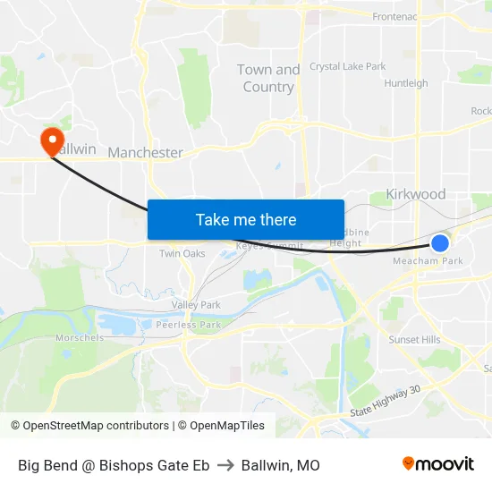 Big Bend @ Bishops Gate Eb to Ballwin, MO map