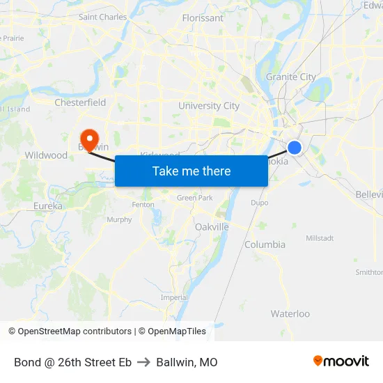 Bond @ 26th Street Eb to Ballwin, MO map