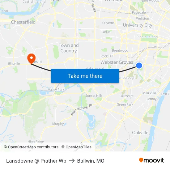 Lansdowne @ Prather Wb to Ballwin, MO map