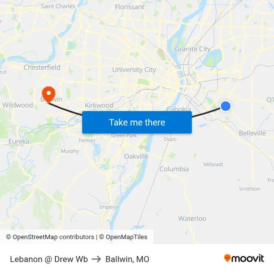 Lebanon @ Drew Wb to Ballwin, MO map