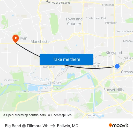 Big Bend @ Fillmore Wb to Ballwin, MO map