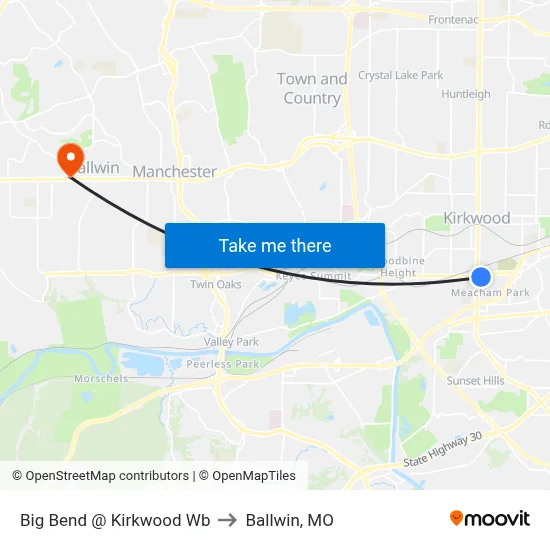 Big Bend @ Kirkwood Wb to Ballwin, MO map