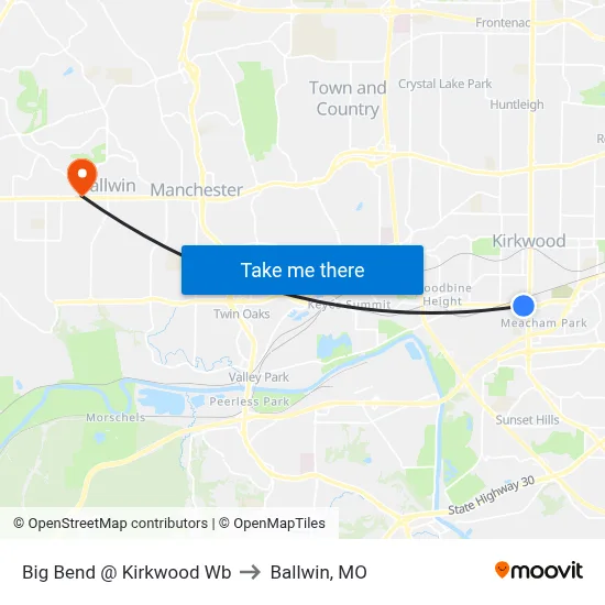Big Bend @ Kirkwood Wb to Ballwin, MO map