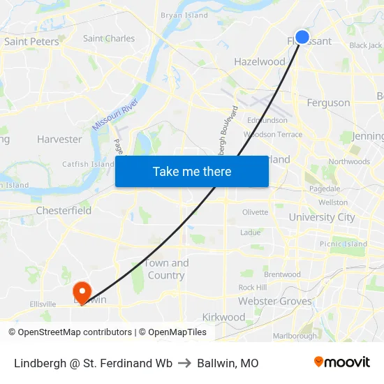Lindbergh @ St. Ferdinand Wb to Ballwin, MO map