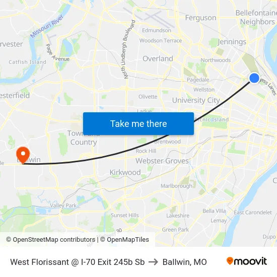 West Florissant @ I-70 Exit 245b Sb to Ballwin, MO map