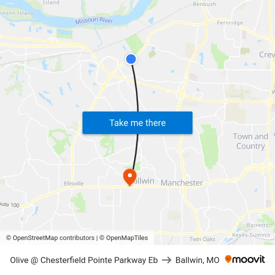 Olive @ Chesterfield Pointe Parkway Eb to Ballwin, MO map
