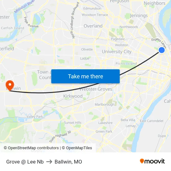 Grove @ Lee Nb to Ballwin, MO map