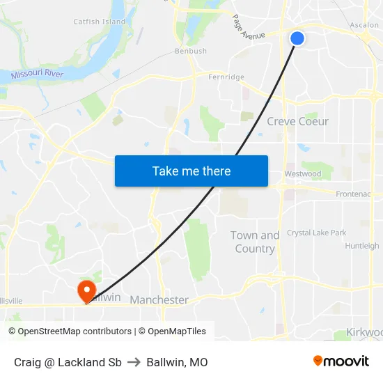Craig @ Lackland Sb to Ballwin, MO map